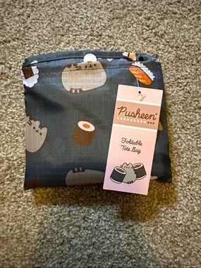 Pusheen Foldable Tote Bag - Dark Gray with Brown and Orange Sushi Accents